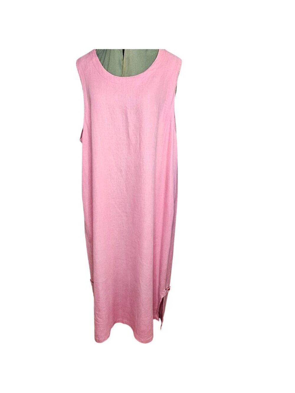 Woman's overall summer teacher minimalist linen light pink jumper maxi dress 1X